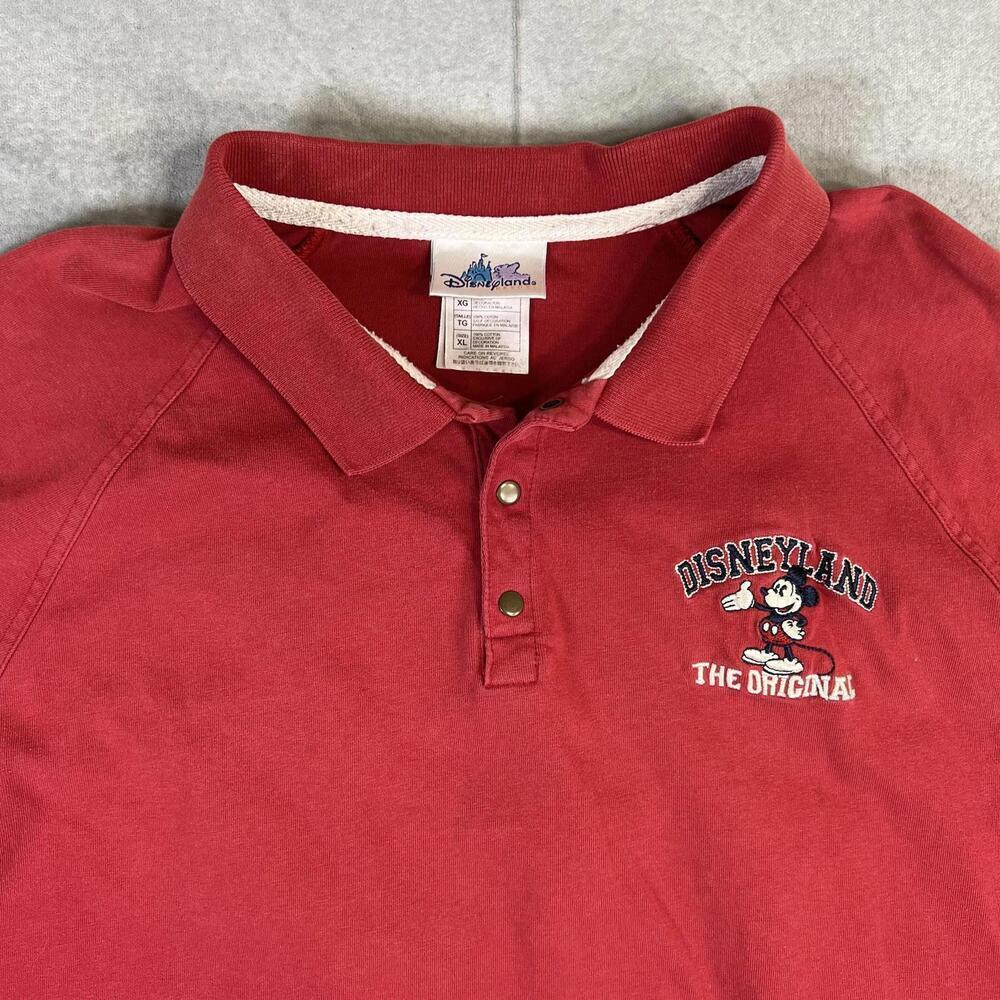 Vintage Disneyland Resort Rugby Polo Shirt Mens XL Red Mickey Mouse 55 Patch 90s